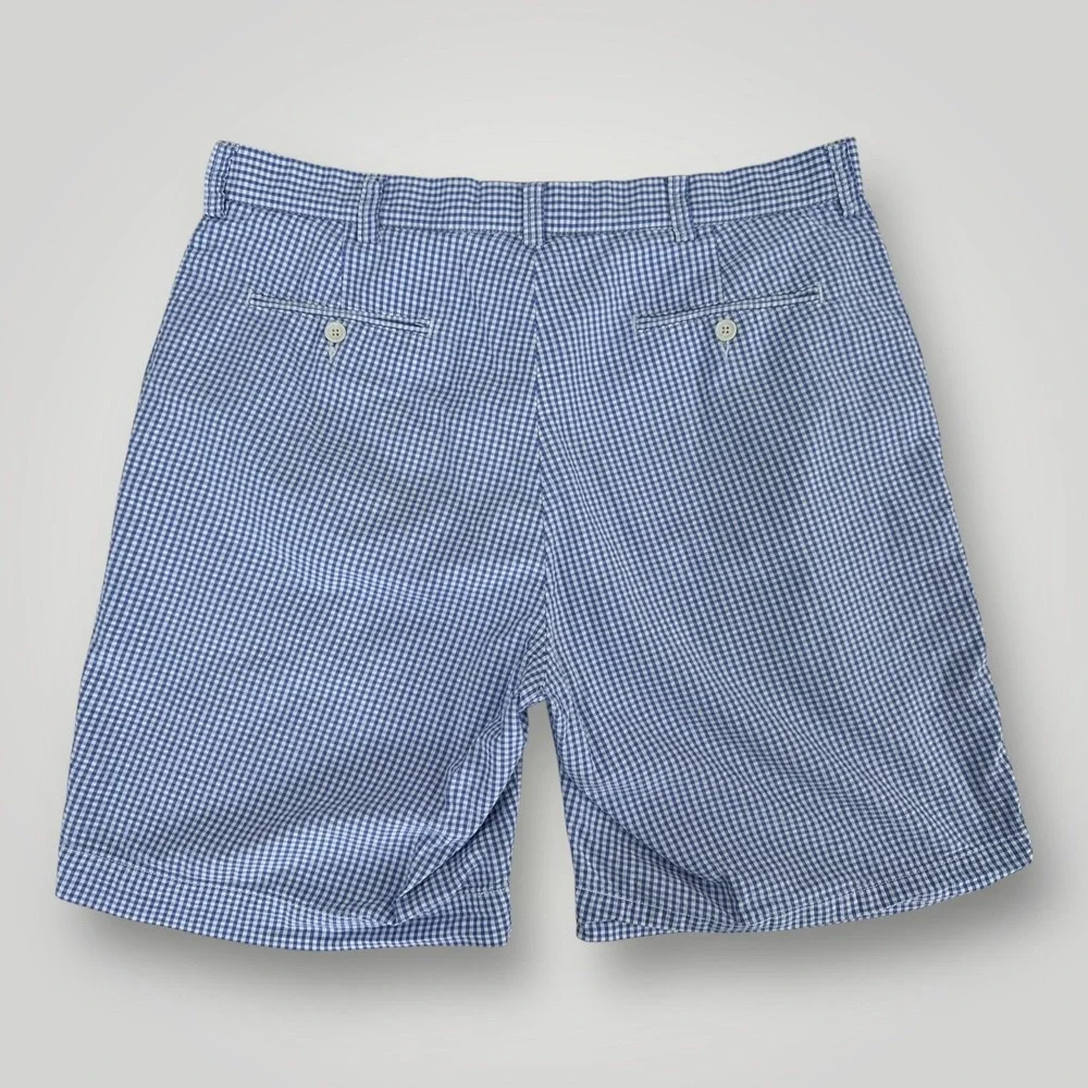 Polo Ralph Lauren Gingham‎ Shorts Mens 36 Blue White Cotton Chino Flat Front